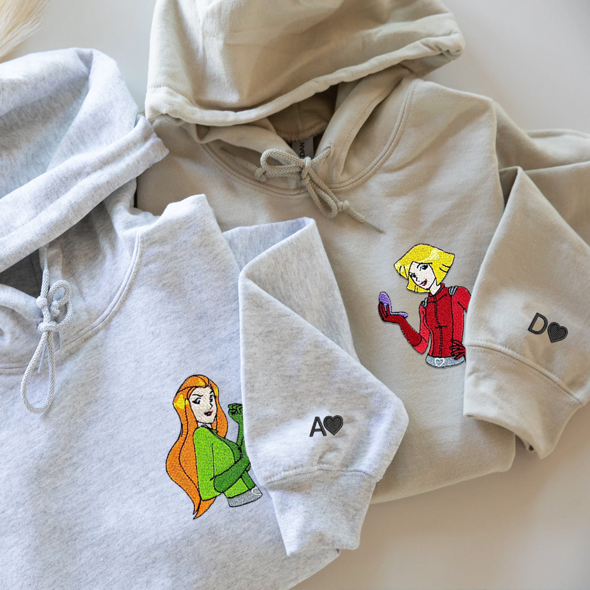 Custom Embroidered Hoodies for Couples, Lovely Spy Girls Duo Couple Hoodie