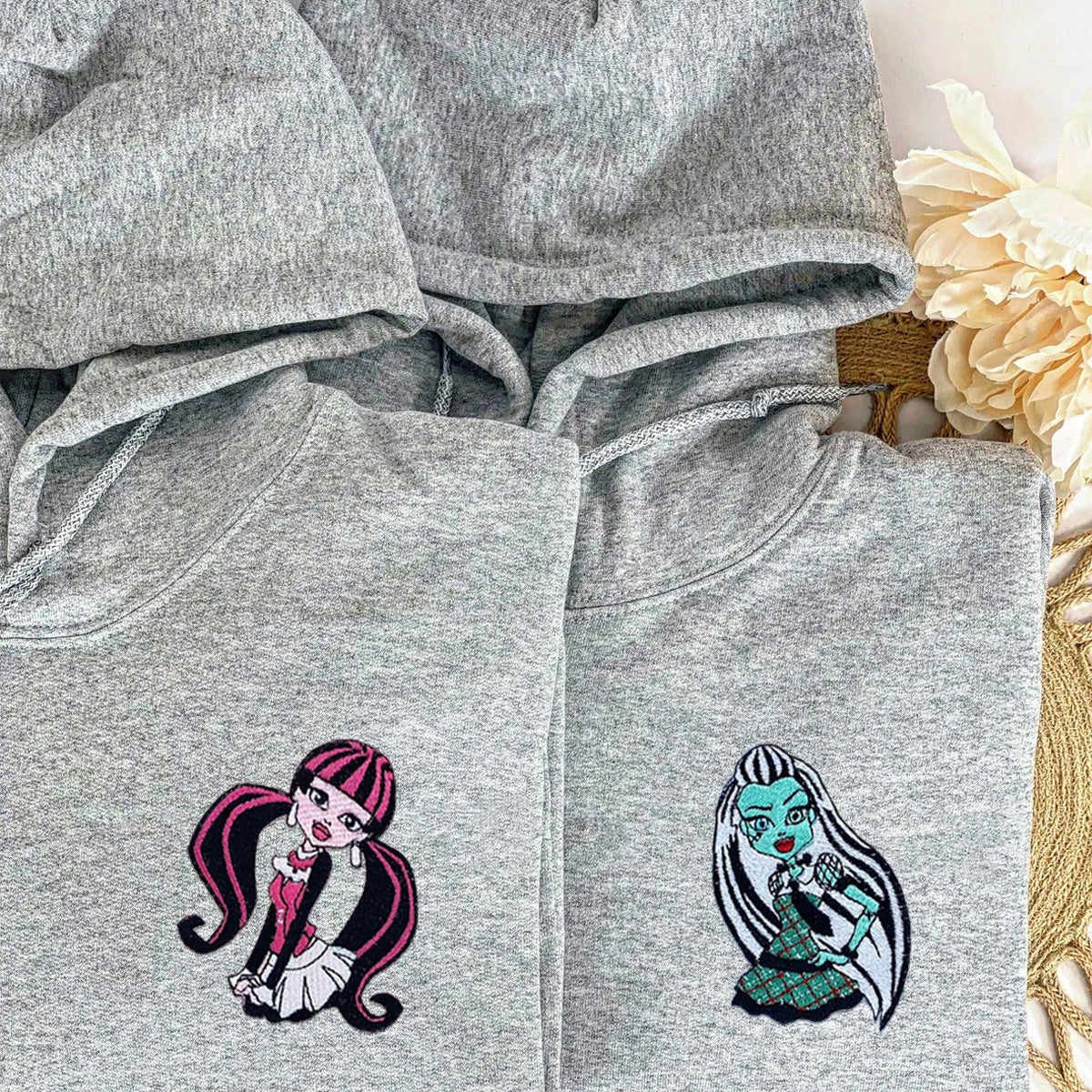 Custom Embroidered Hoodies for Couples, Monster Couples Embroidered Hoodie