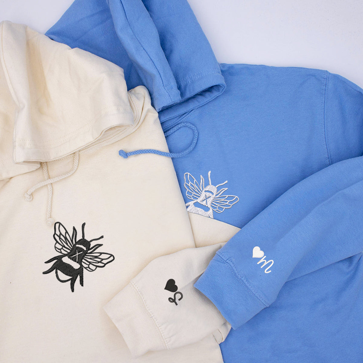 Custom Bee Embroidered Matching Set Couple Sweatshirt Hoodies