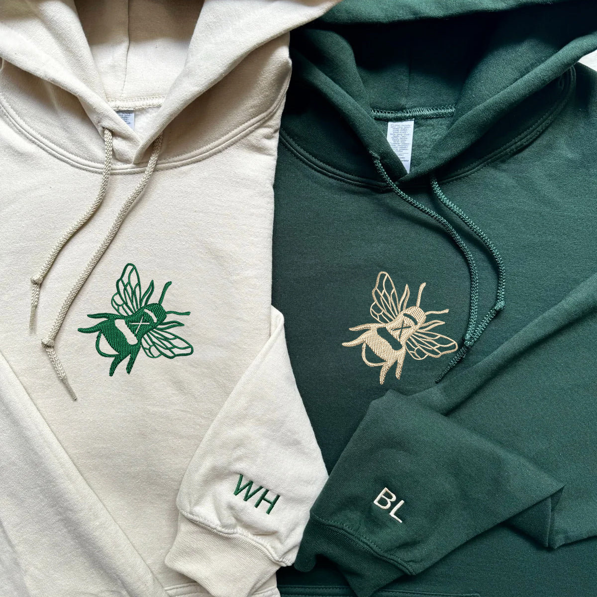 Custom Bee Embroidered Matching Set Couple Sweatshirt Hoodies