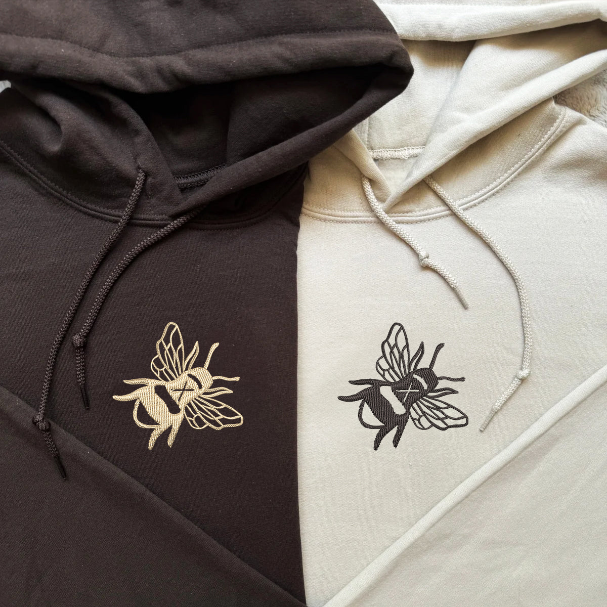 Custom Bee Embroidered Matching Set Couple Sweatshirt Hoodies