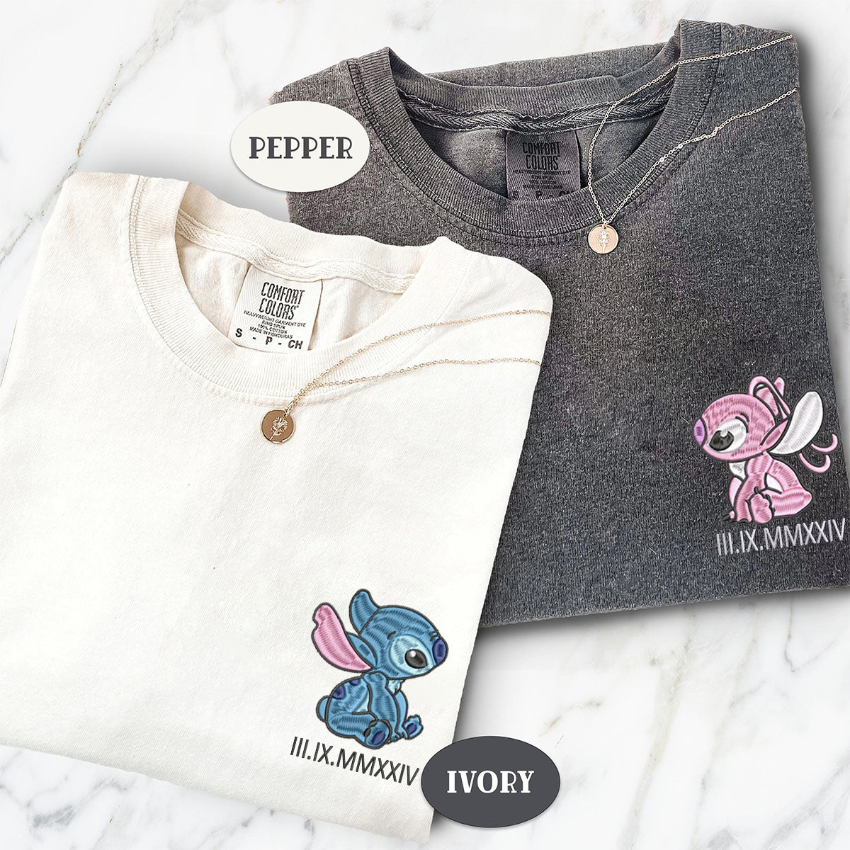 Custom Cartoon Alien Love Embroidered Matching T-shirts with Special Date