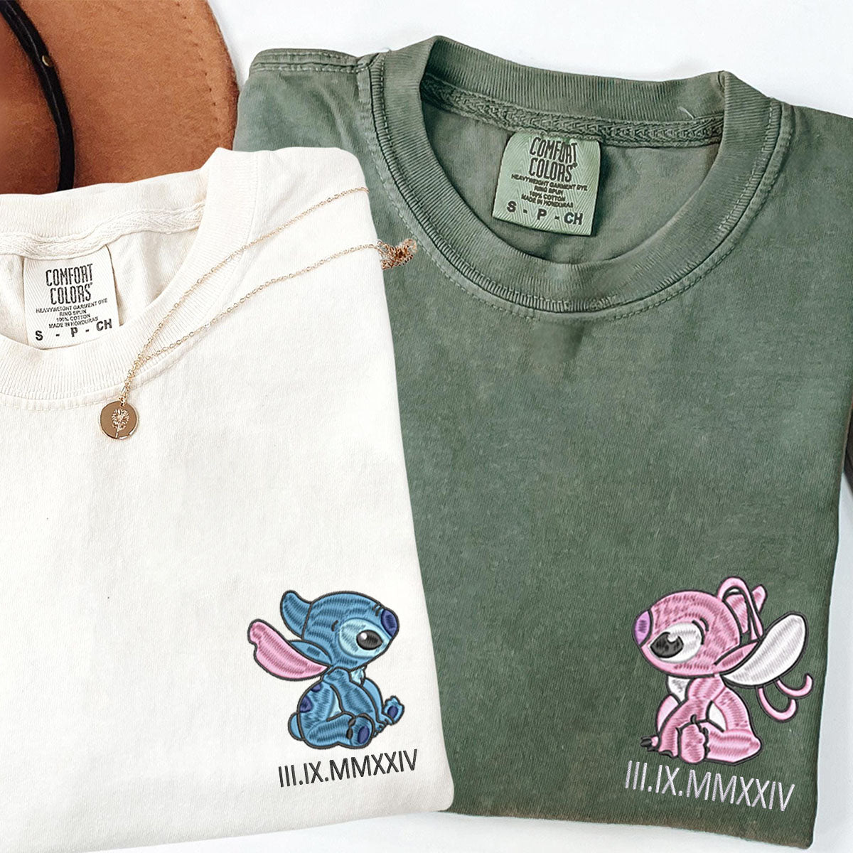 Custom Cartoon Alien Love Embroidered Matching T-shirts with Special Date