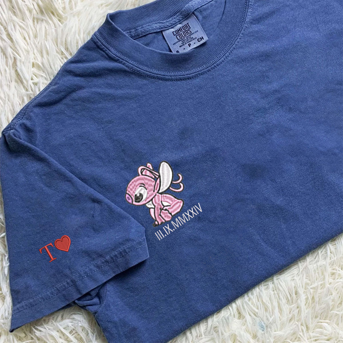 Custom Cartoon Alien Love Embroidered Matching T-shirts with Special Date