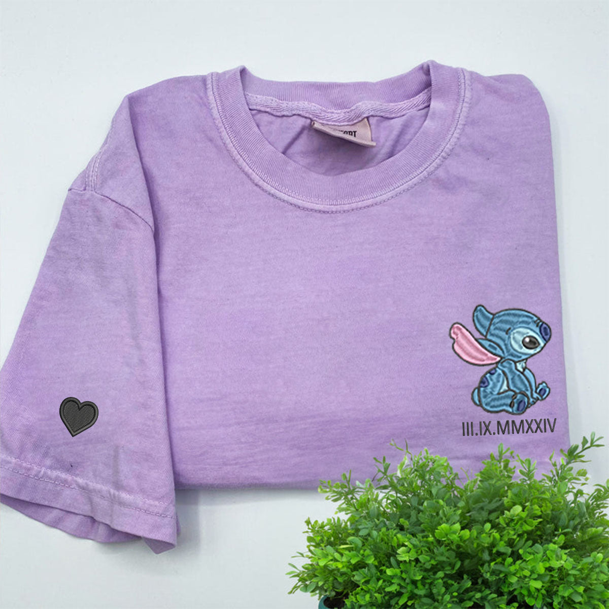 Custom Cartoon Alien Love Embroidered Matching T-shirts with Special Date