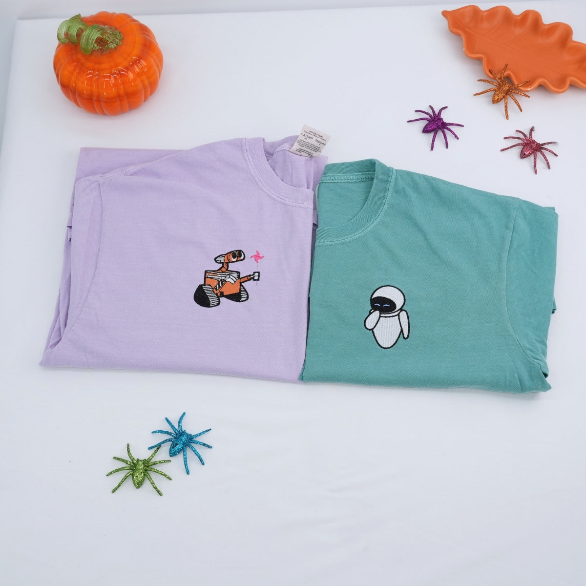 Custom Cartoon Robot Love Story Embroidered Couple T-shirts