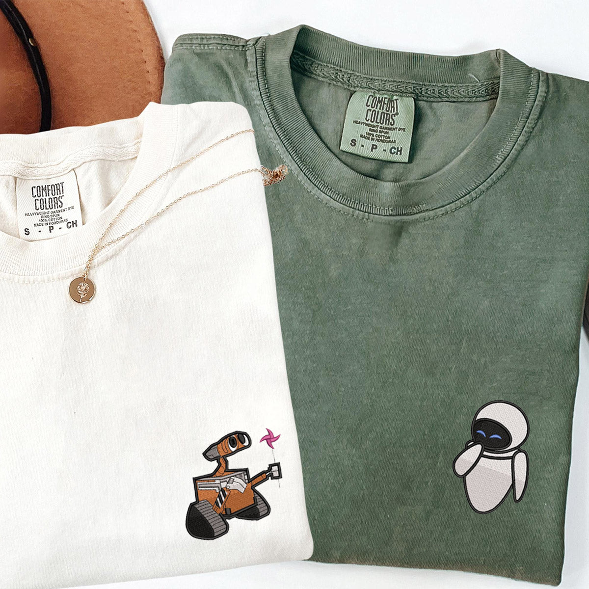 Custom Cartoon Robot Love Story Embroidered Couple T-shirts