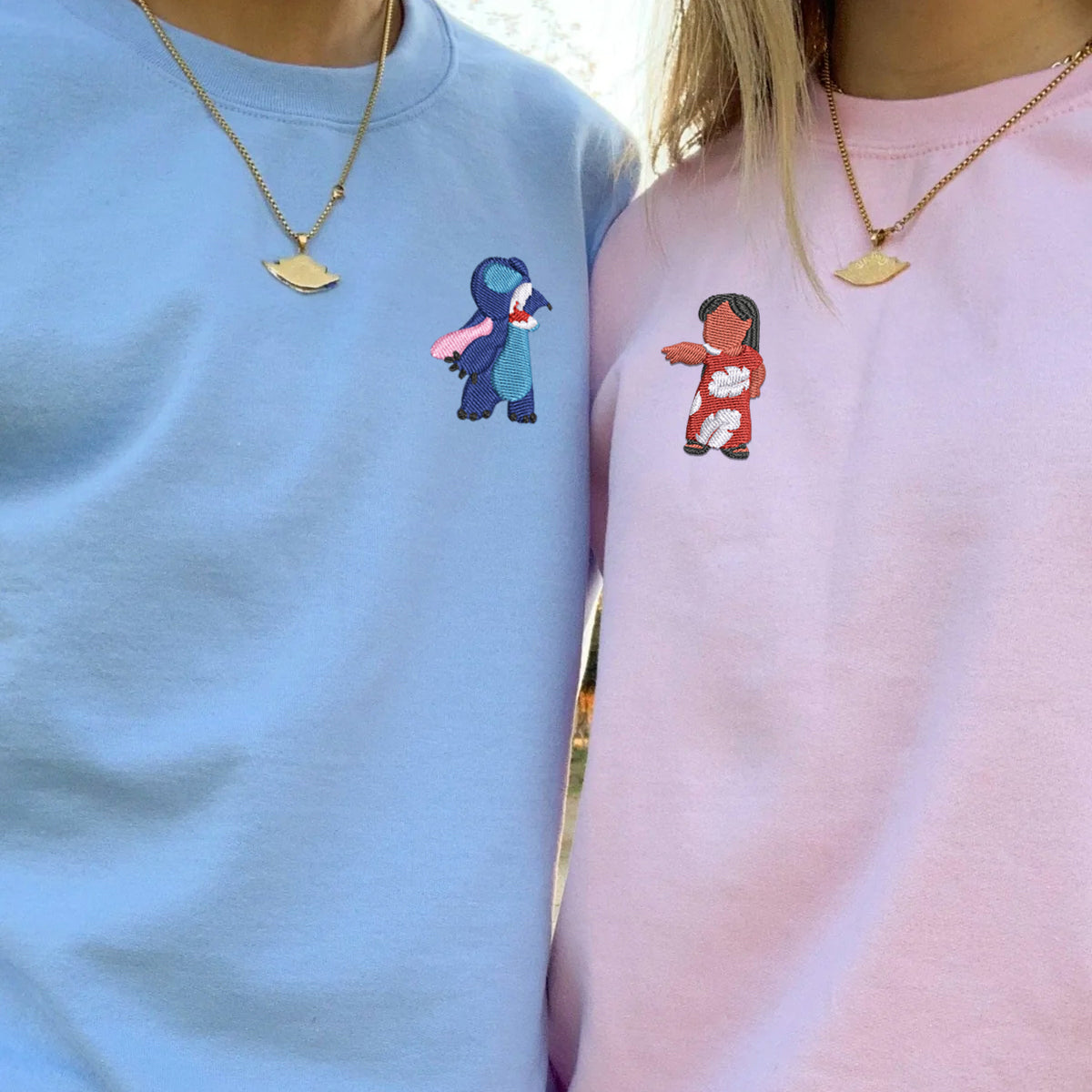 Custom Couple Embroidered Hoodie with Roman Numeral Date, Cute Alien Duo, Anniversary Matching Outfit