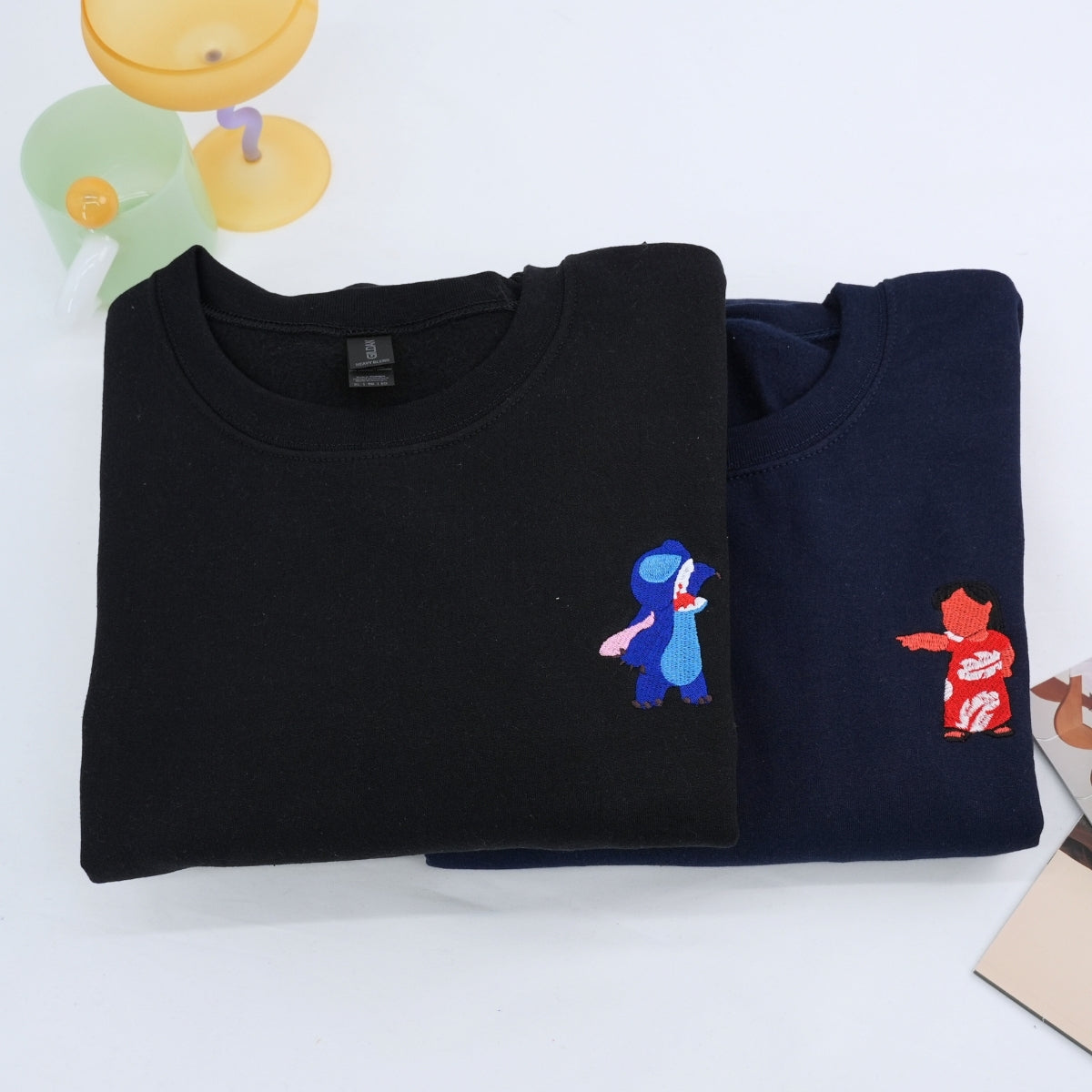 Custom Couple Embroidered Hoodie with Roman Numeral Date, Cute Alien Duo, Anniversary Matching Outfit