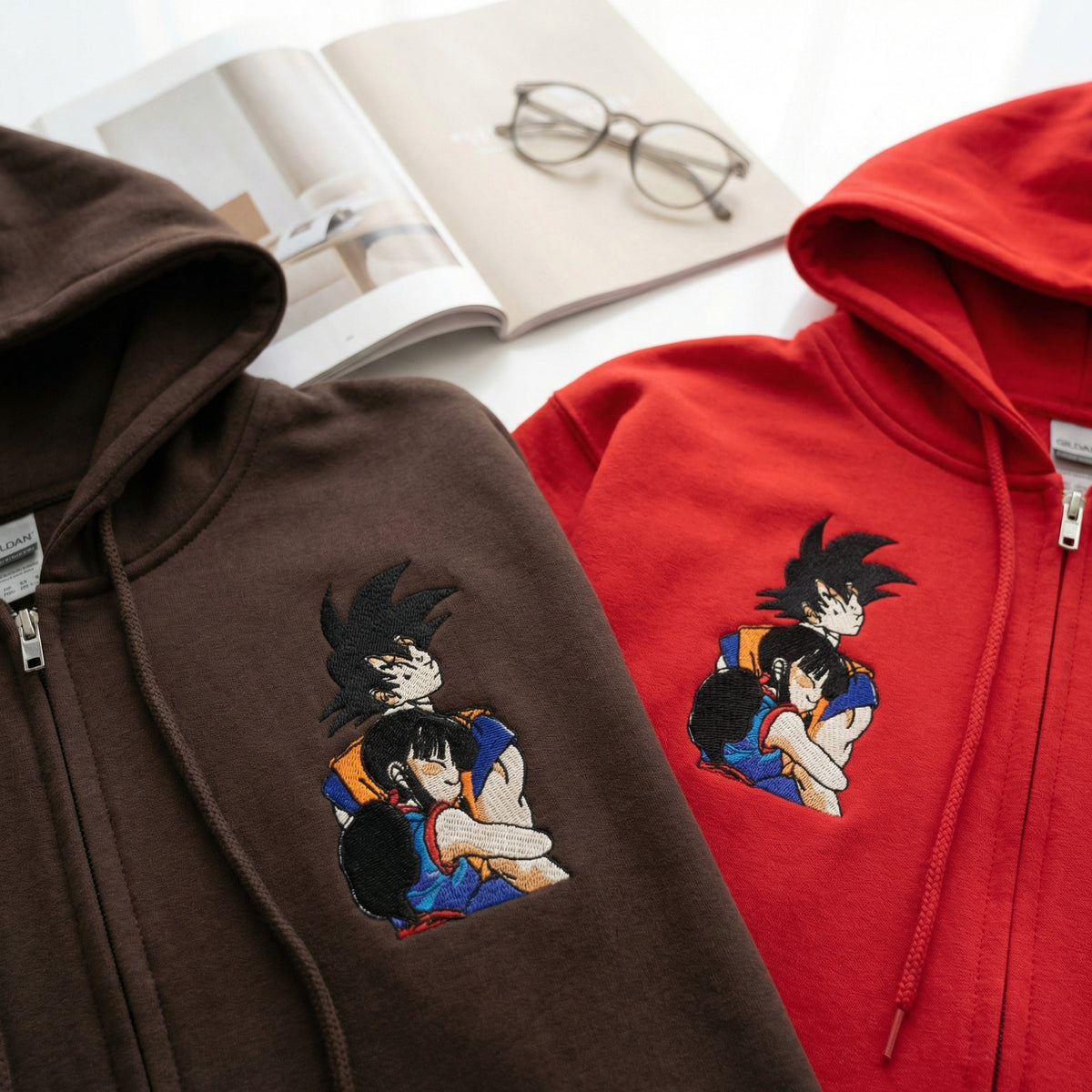 Custom Couple Embroidered Quarter Zip Sweatshirt - Cozy Cartoon Hug Lovers Matching Hoodie