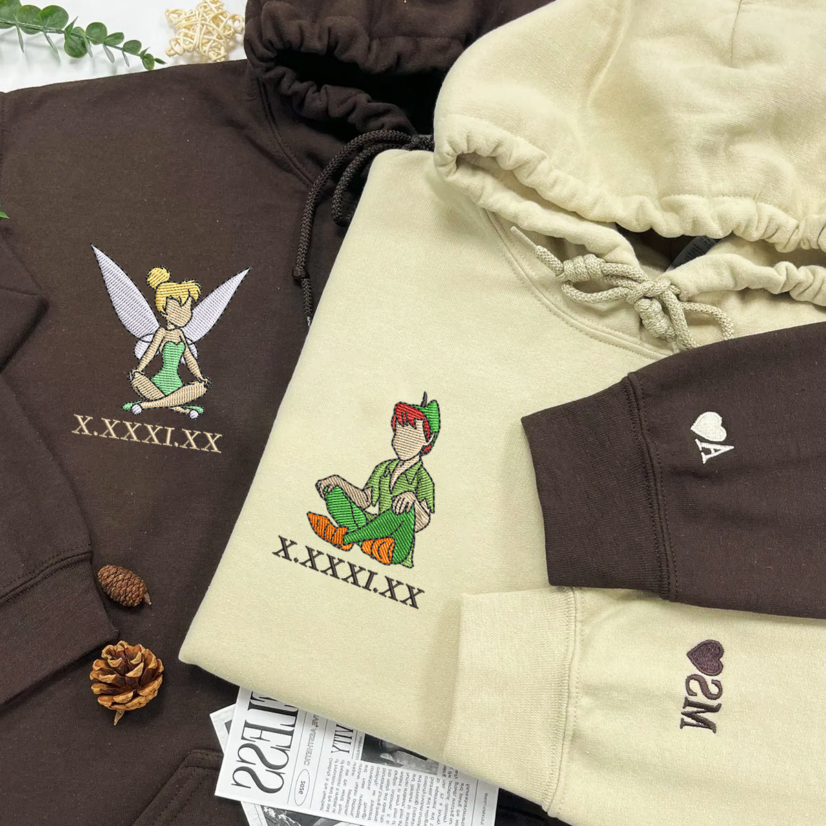 Custom Couple Hoodie, Fairy Tale Inspired Embroidery with Roman Numeral Anniversary Date