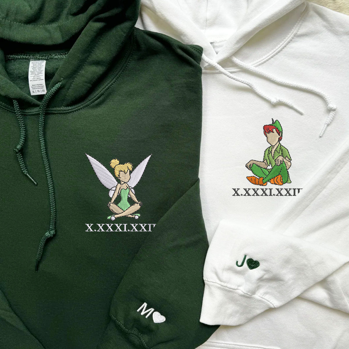 Custom Couple Hoodie, Fairy Tale Inspired Embroidery with Roman Numeral Anniversary Date