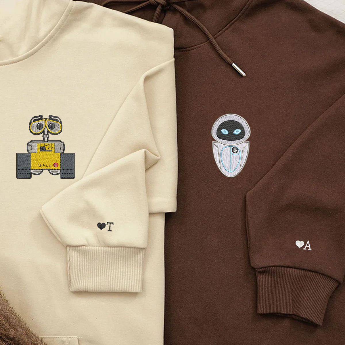 Custom Couple Hoodies, His and Her Matching Robot Lovers Embroidered S