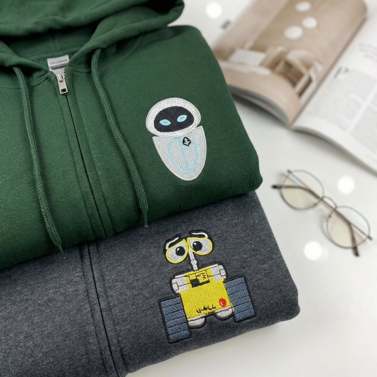 Custom Couple Quarter Zip Sweatshirt - His and Her Robot Lovers Matching Full-Zip Hoodie