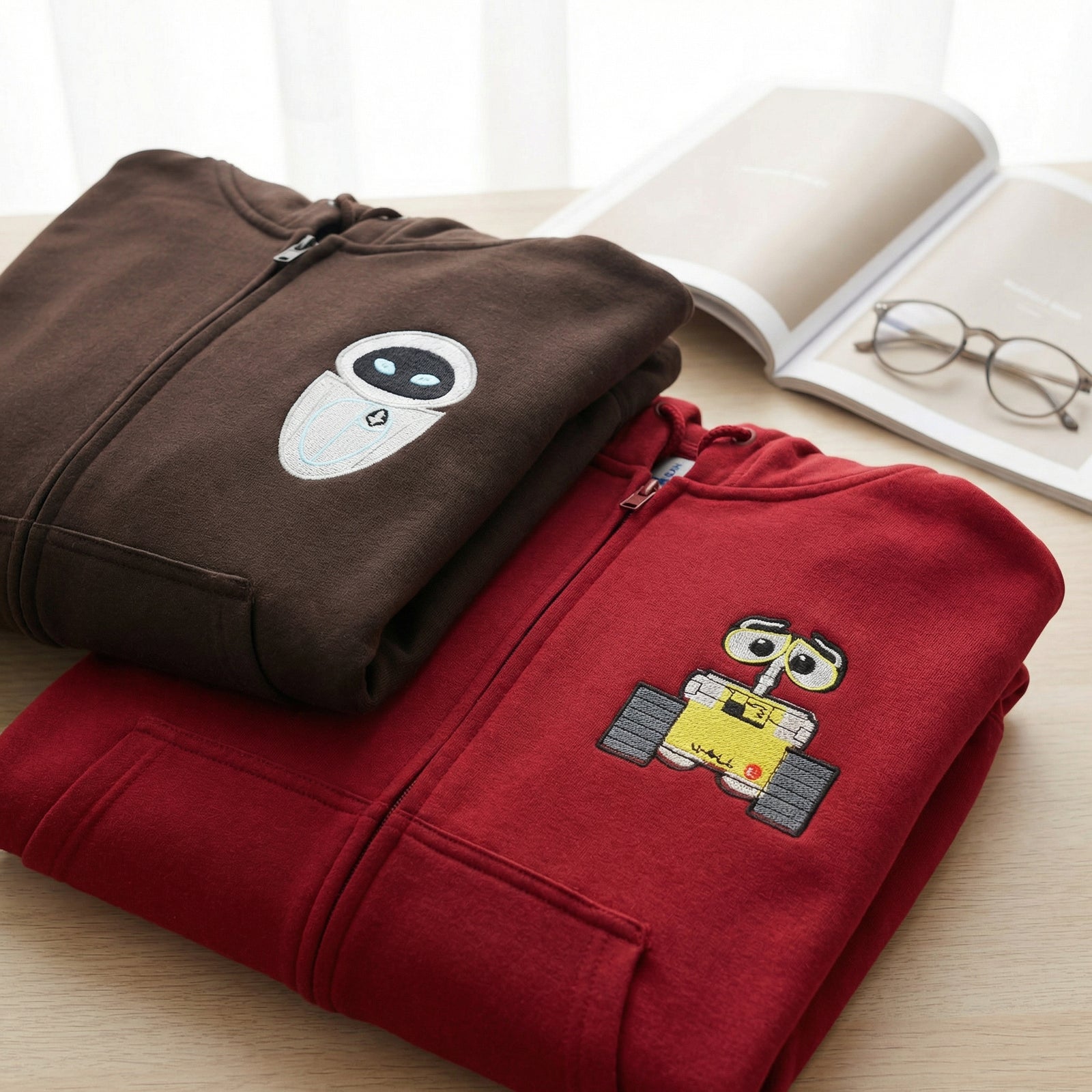 Custom Couple Quarter Zip Sweatshirt - His and Her Robot Lovers Matching Full-Zip Hoodie