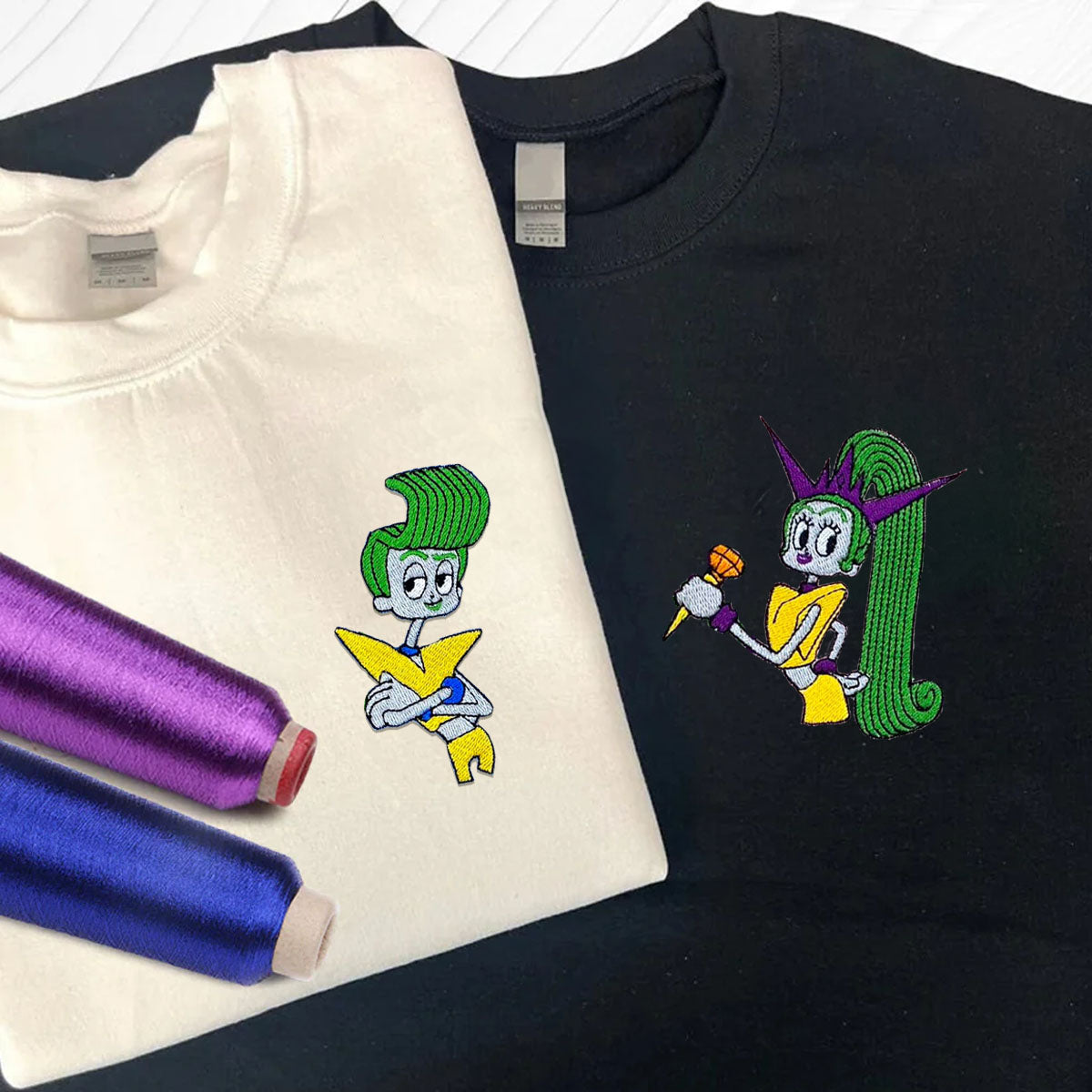 Custom Couples Hoodie, Cute Funky Cartoon Character Embroidery