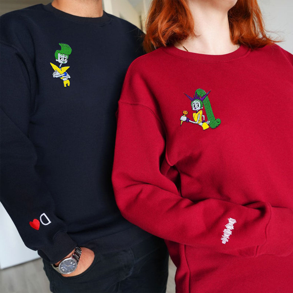Custom Couples Hoodie, Cute Funky Cartoon Character Embroidery
