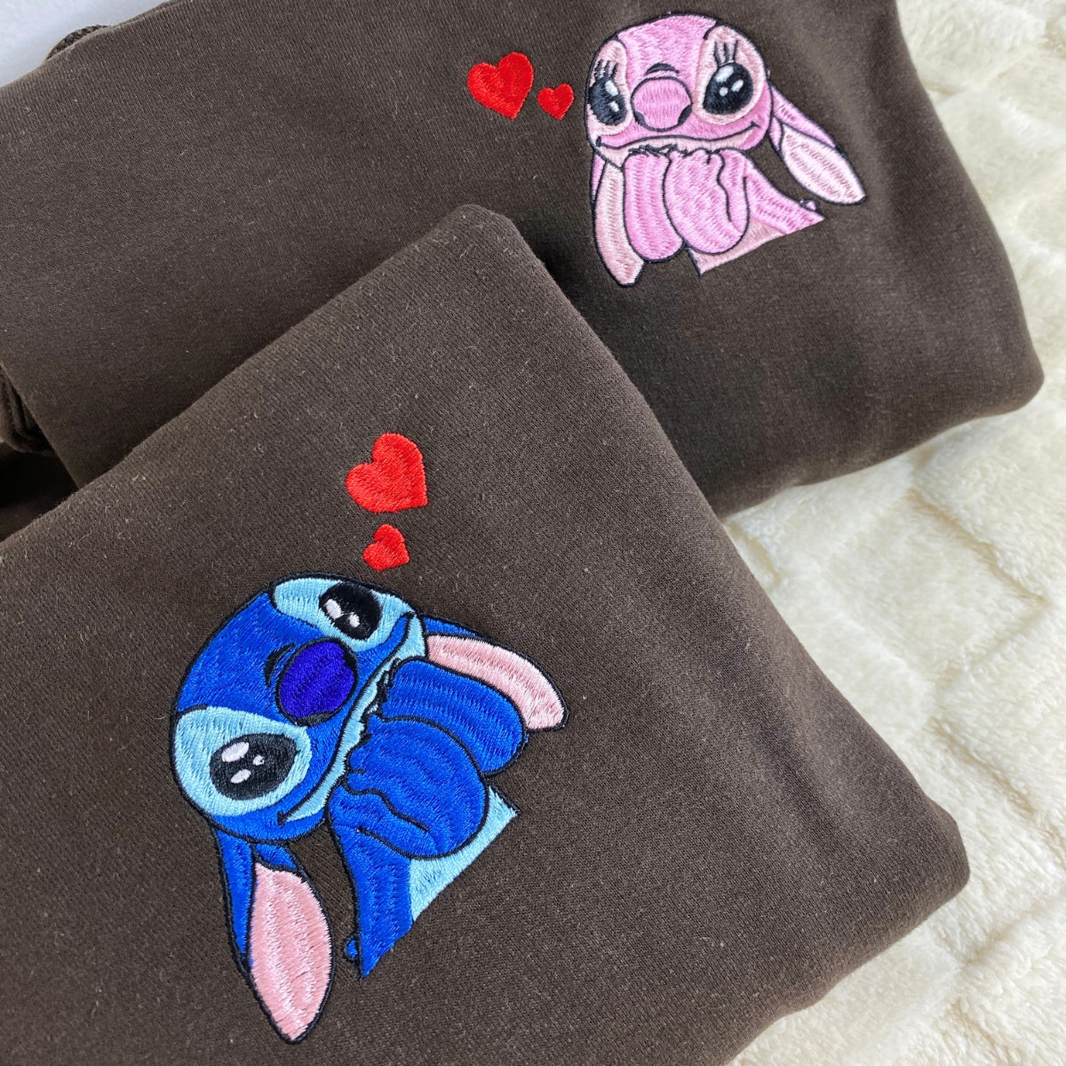 Custom Matching Couple Sweatshirts, Cute Cartoon Lovers Embroidered Crewneck