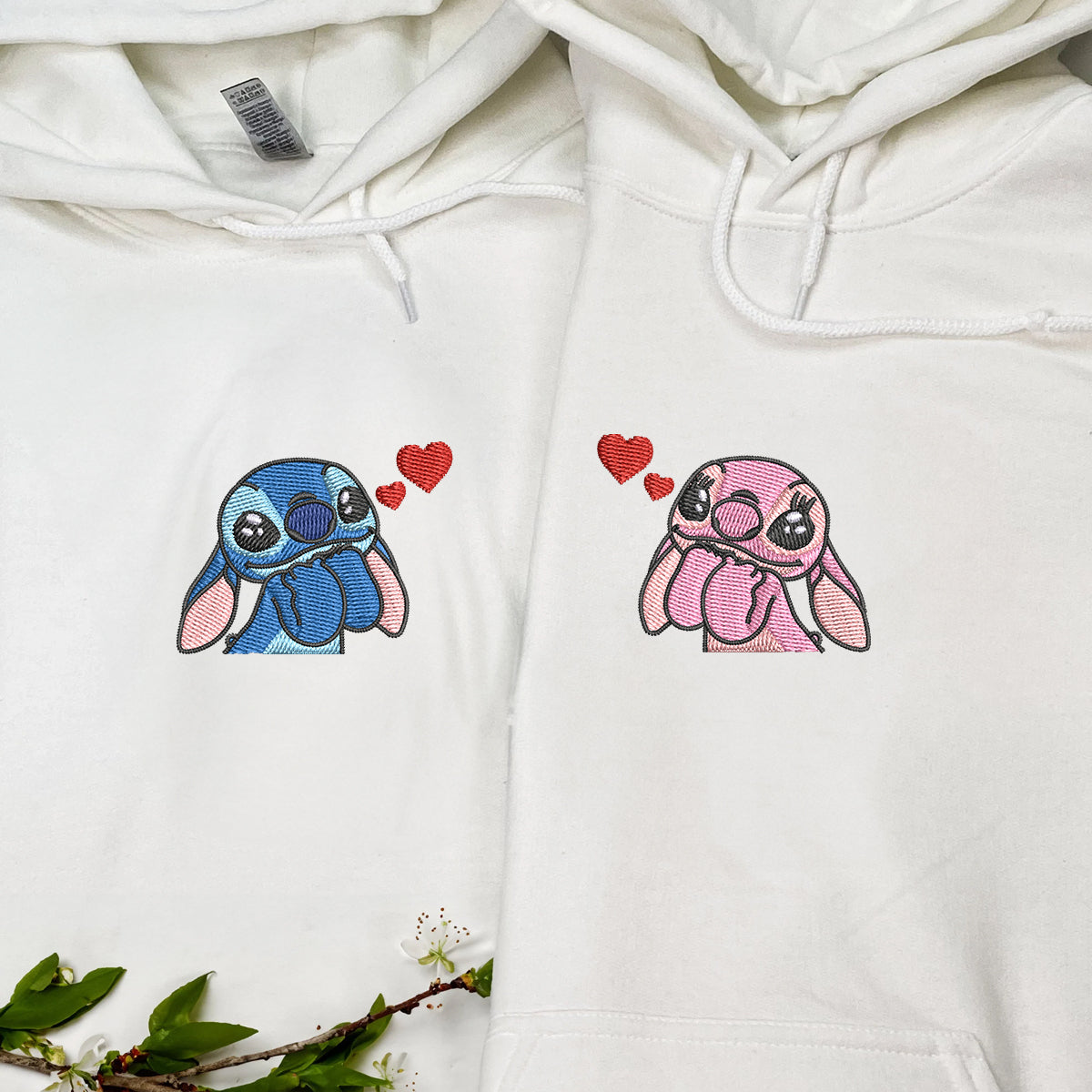 Custom Couples Hoodie, Personalized His & Her Hoodie With Cute Alien Embroidery