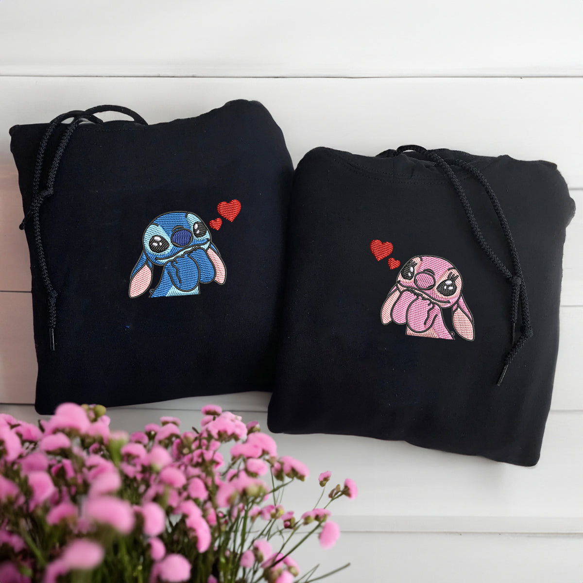 Custom Couples Hoodie, Personalized His & Her Hoodie With Cute Alien Embroidery