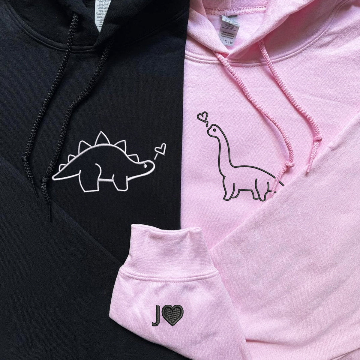 Custom Dinosaurs Embroidered Matching Set Couple Sweatshirt Hoodies