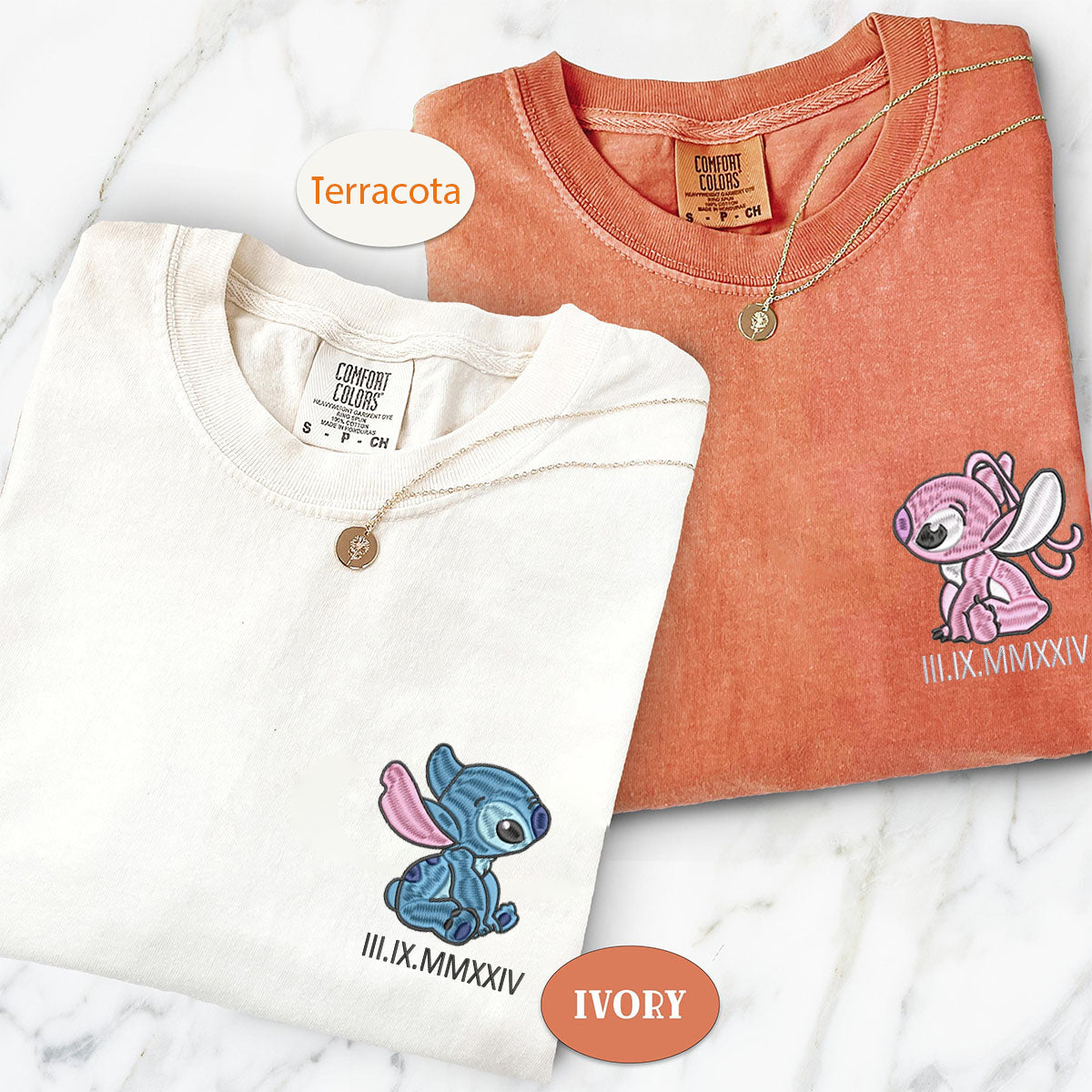 Custom Cartoon Alien Love Embroidered Matching T-shirts with Special Date