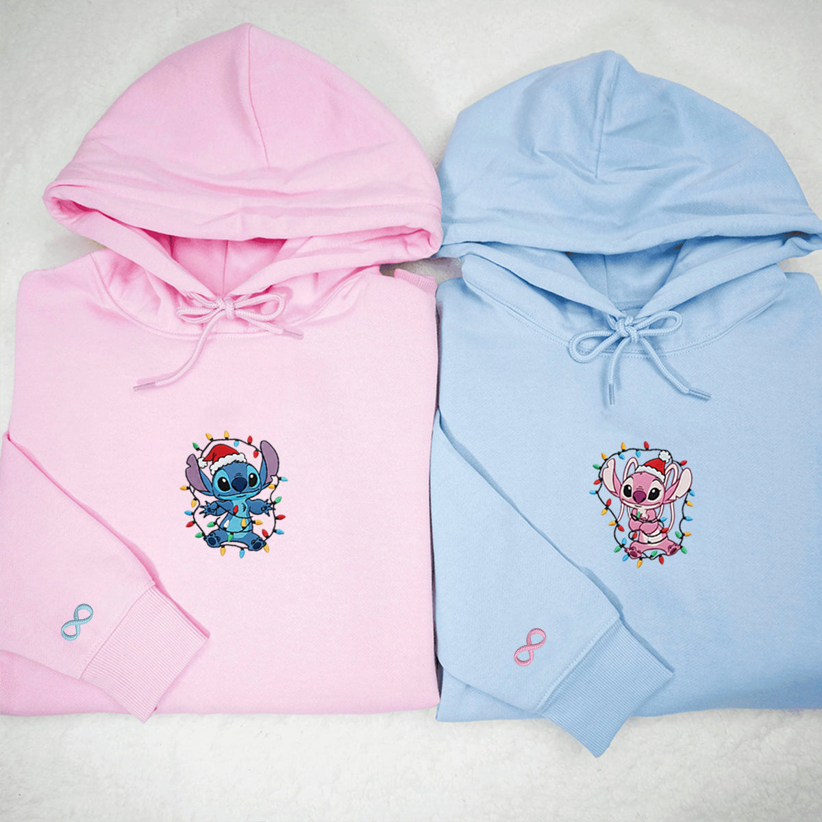 Custom Embroidered Adorable Alien Cartoon Duo Christmas Hoodie with Lights, Cozy Holiday Style Sweatshirt Matching for Couples