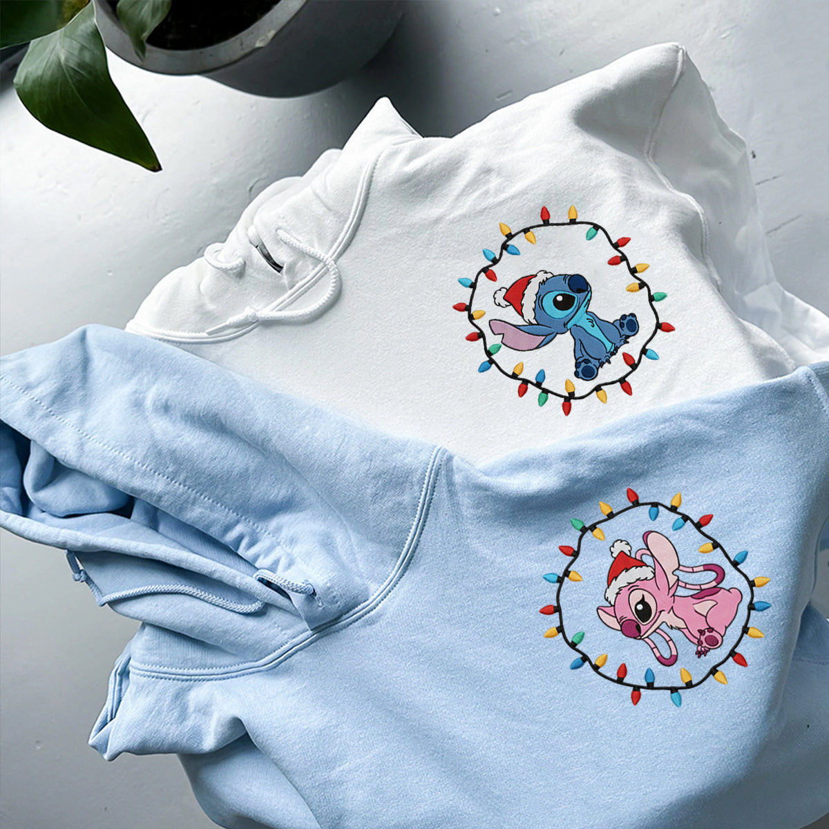 Custom Embroidered Adorable Alien Couple Christmas Sweatshirt, Cozy Holiday Lights Hoodie Matching for Couples