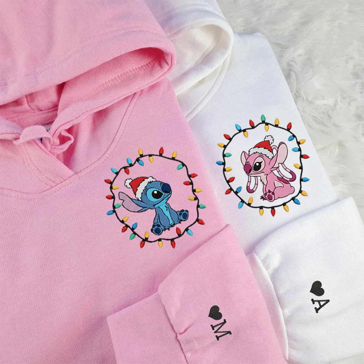 Custom Embroidered Adorable Alien Couple Christmas Sweatshirt, Cozy Holiday Lights Hoodie Matching for Couples