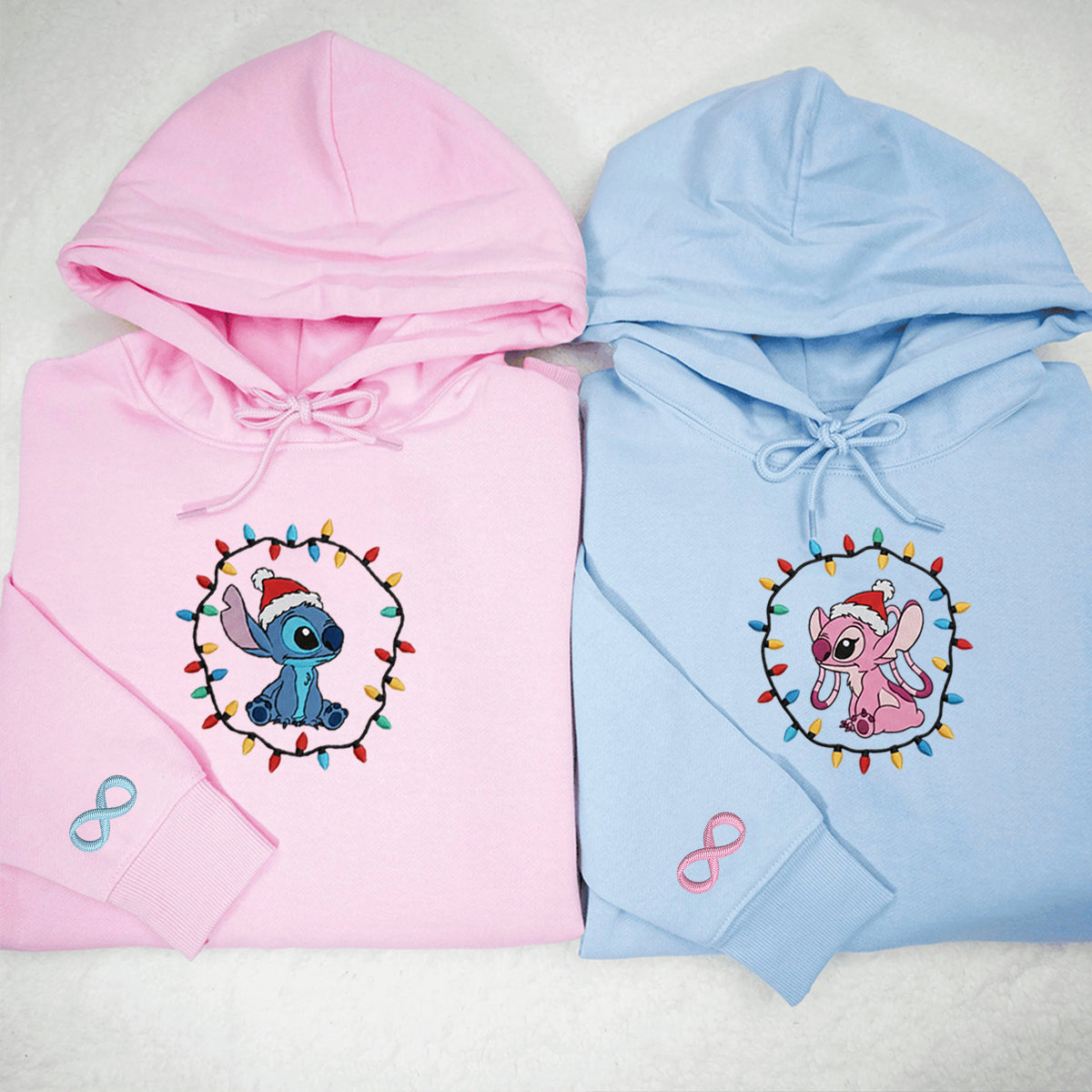 Custom Embroidered Adorable Alien Couple Christmas Sweatshirt, Cozy Holiday Lights Hoodie Matching for Couples