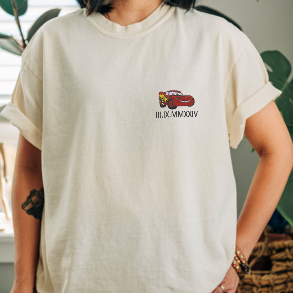 Custom Embroidered Anniversary Date Cartoon Car Couple Matching T-shirts