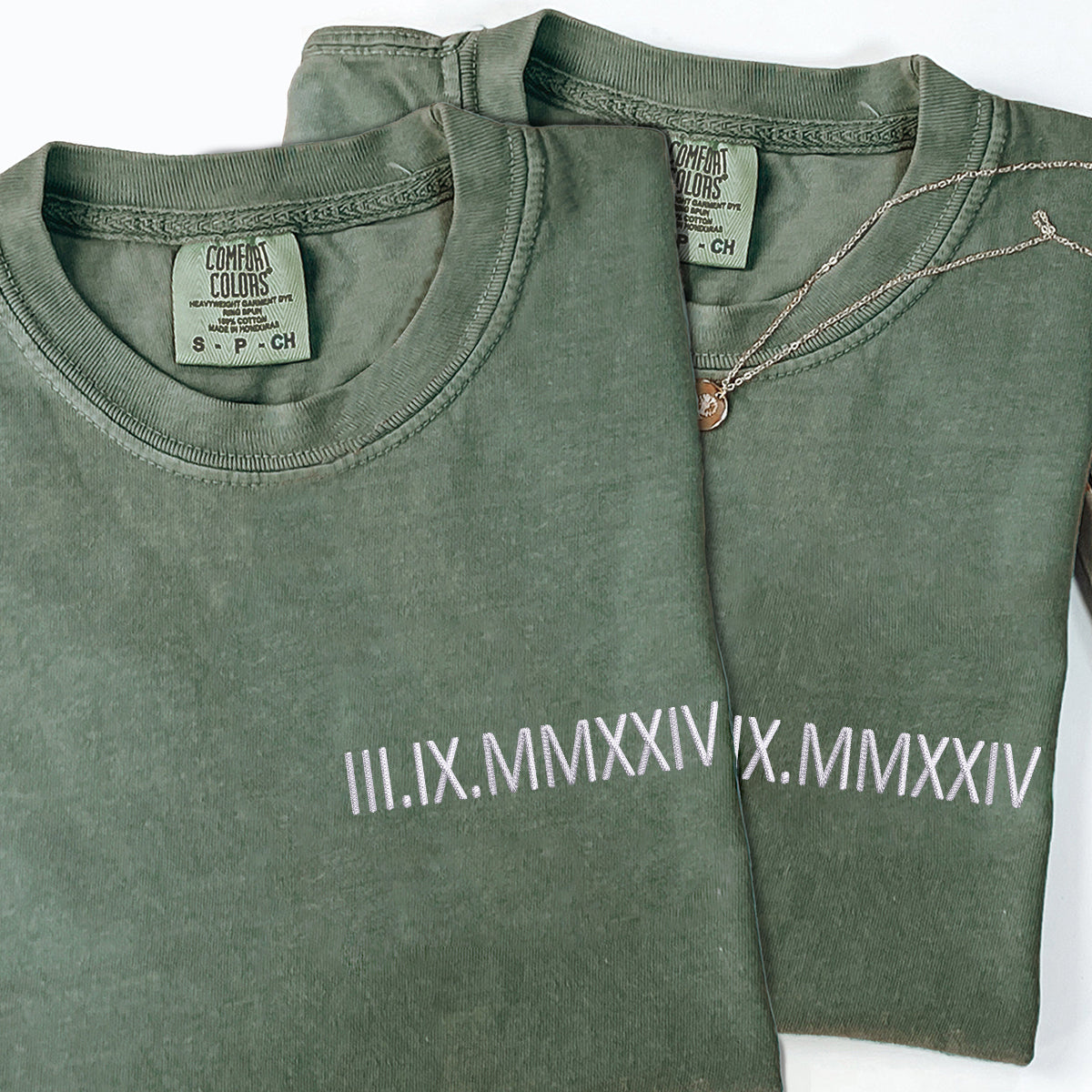 Custom Embroidered Anniversary Date Embroidered Roman Numeral Matching T-shirts for Couples