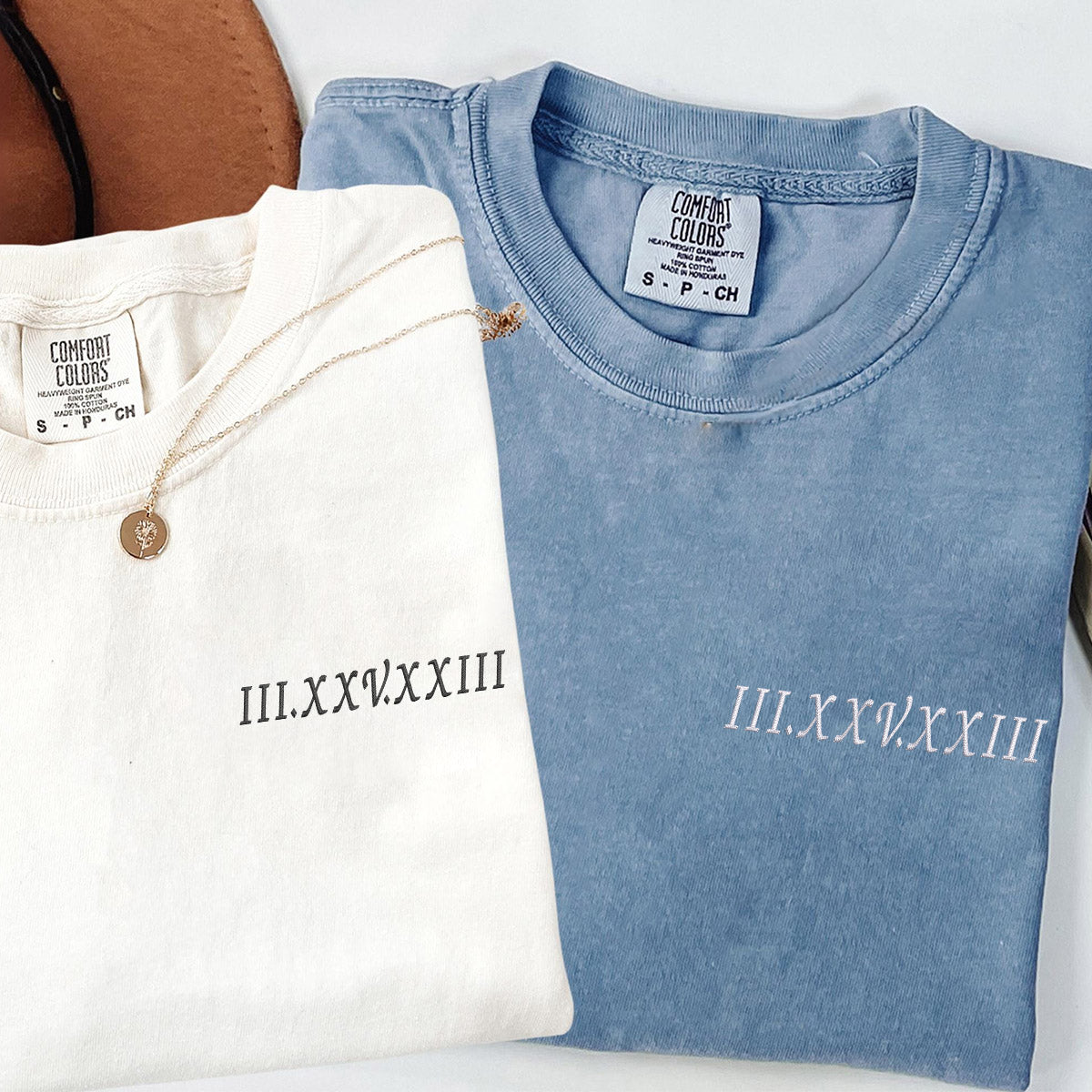 Custom Embroidered Anniversary Date Matching T-shirts for Couples