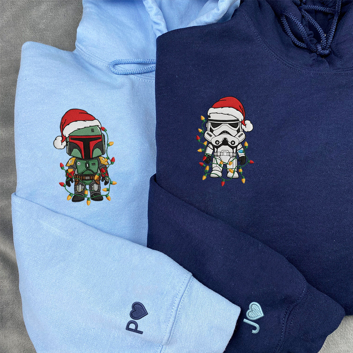 Custom Embroidered Armored Space Duo Christmas Sweatshirt, Cozy Holiday Hoodie Matching for Couples