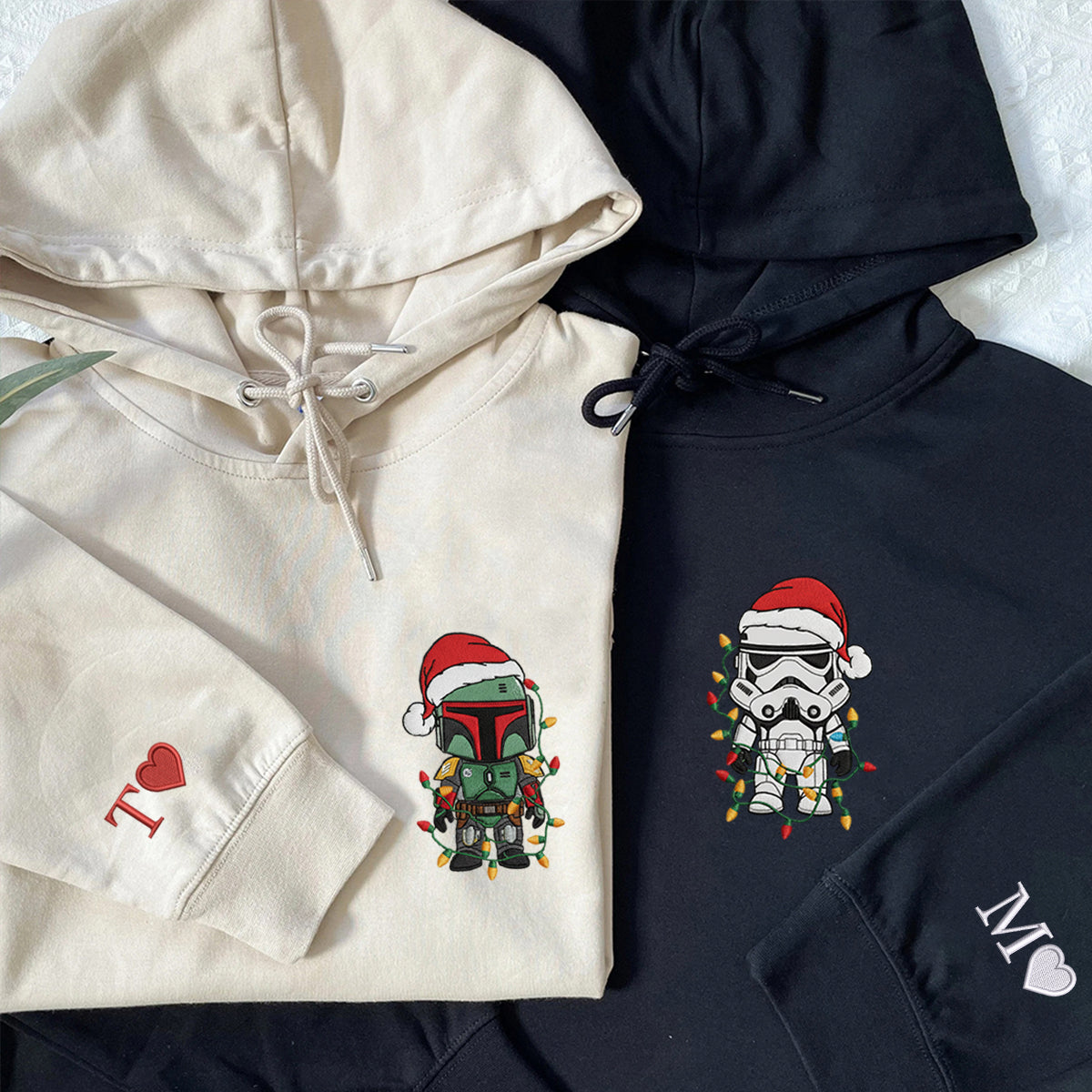 Custom Embroidered Armored Space Duo Christmas Sweatshirt, Cozy Holiday Hoodie Matching for Couples