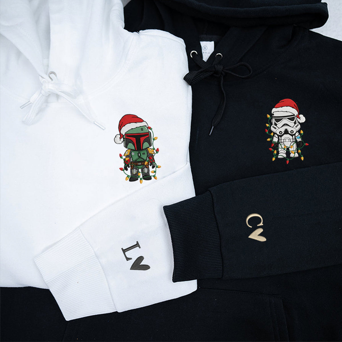 Custom Embroidered Armored Space Duo Christmas Sweatshirt, Cozy Holiday Hoodie Matching for Couples