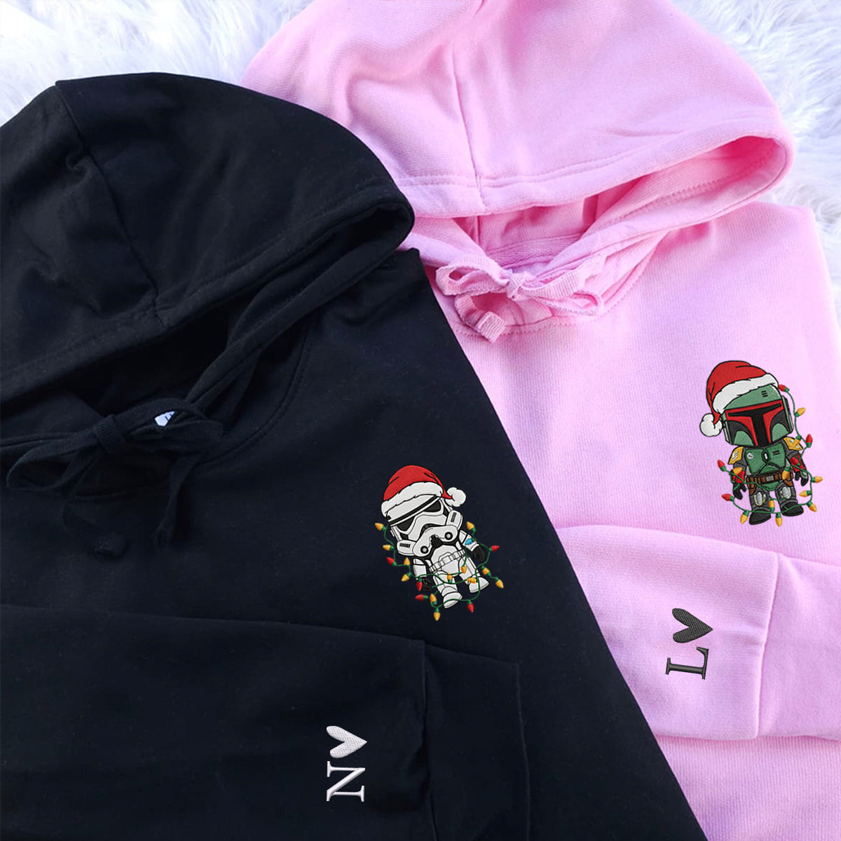 Custom Embroidered Armored Space Duo Christmas Sweatshirt, Cozy Holiday Hoodie Matching for Couples