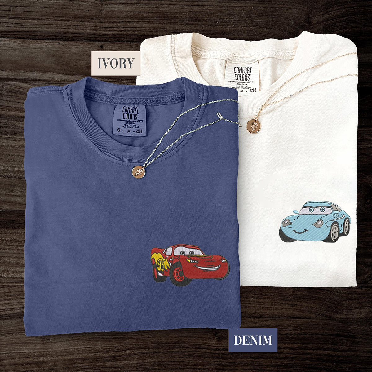 Custom Embroidered Cars Sally Cartoon Matching T-shirts for Couples