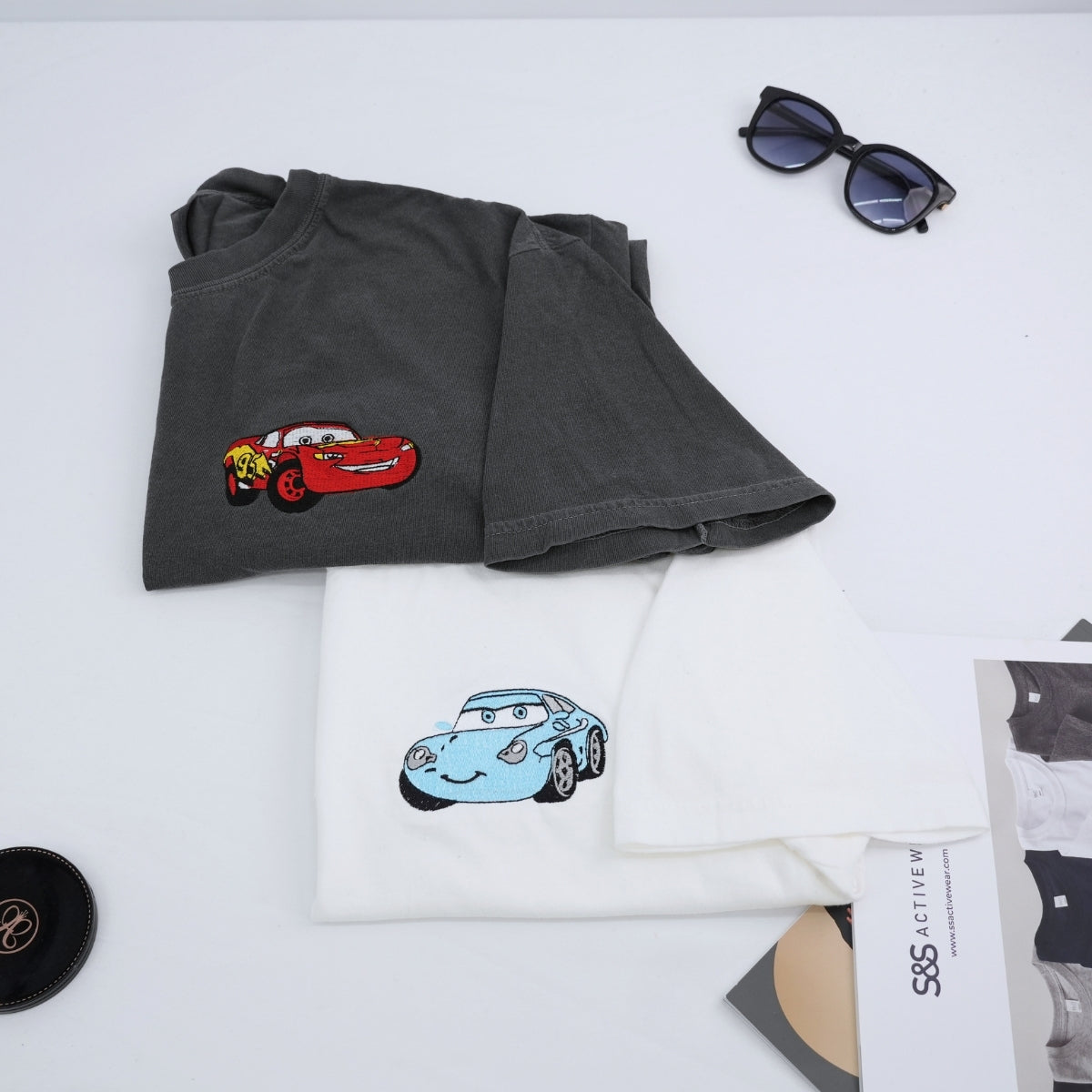 Custom Embroidered Cars Sally Cartoon Matching T-shirts for Couples