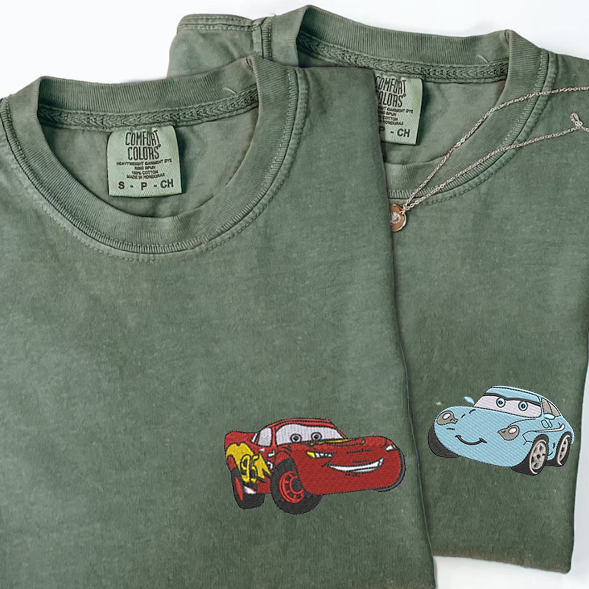 Custom Embroidered Cars Sally Cartoon Matching T-shirts for Couples
