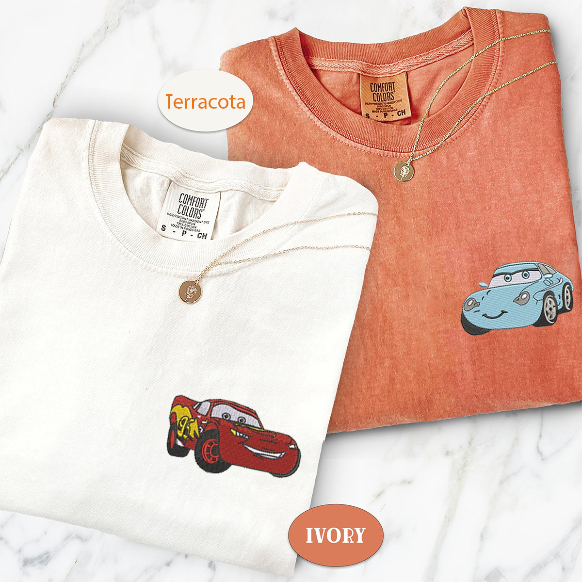 Custom Embroidered Cars Sally Cartoon Matching T-shirts for Couples