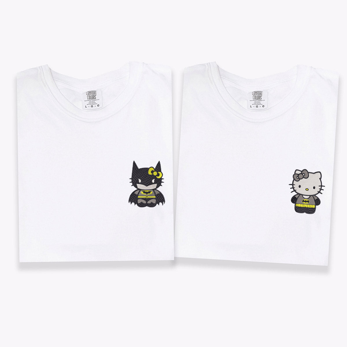 Custom Embroidered Cartoon Bat x Kitten Matching T-shirts for Couples