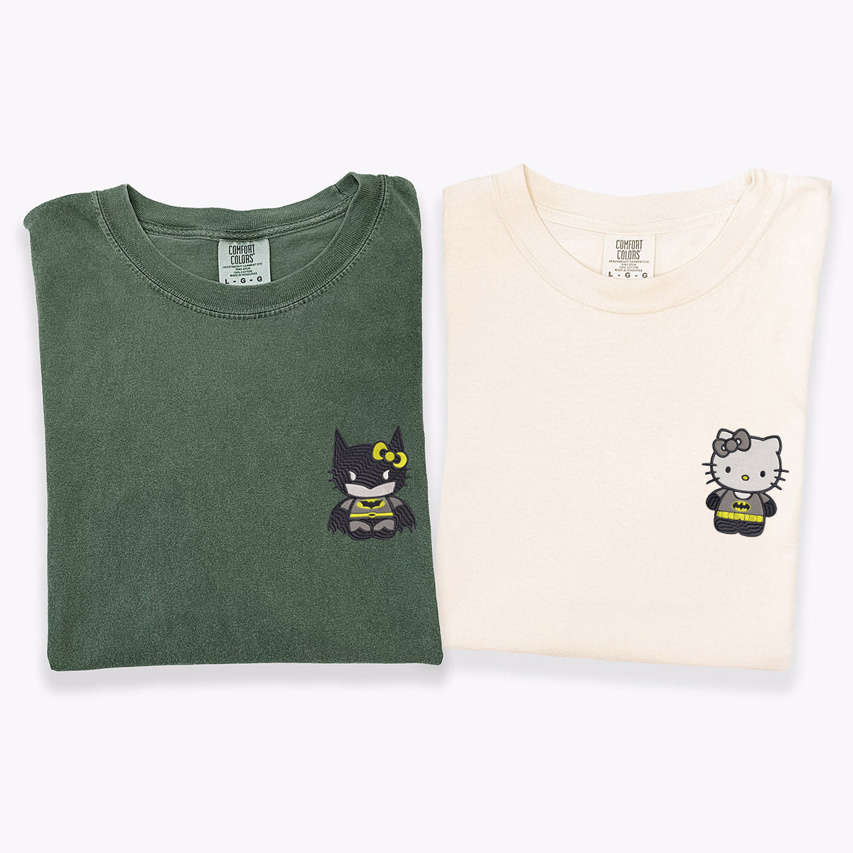 Custom Embroidered Cartoon Bat x Kitten Matching T-shirts for Couples