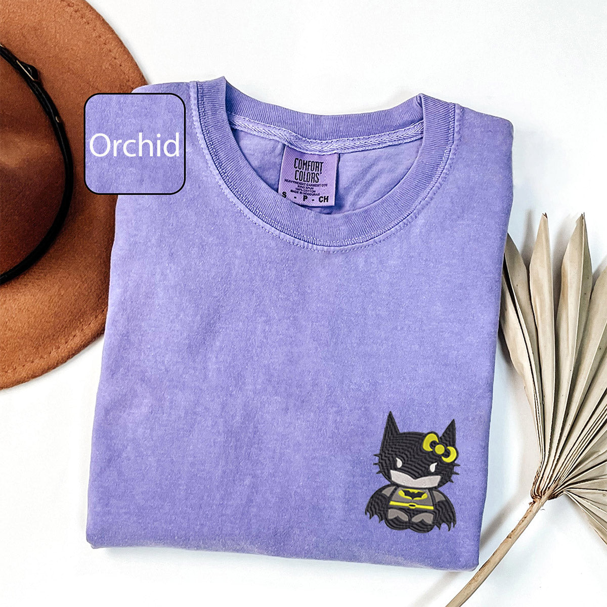 Custom Embroidered Cartoon Bat x Kitten Matching T-shirts for Couples