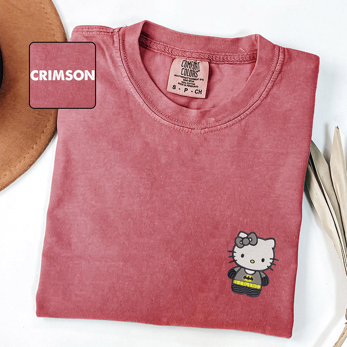 Custom Embroidered Cartoon Bat x Kitten Matching T-shirts for Couples