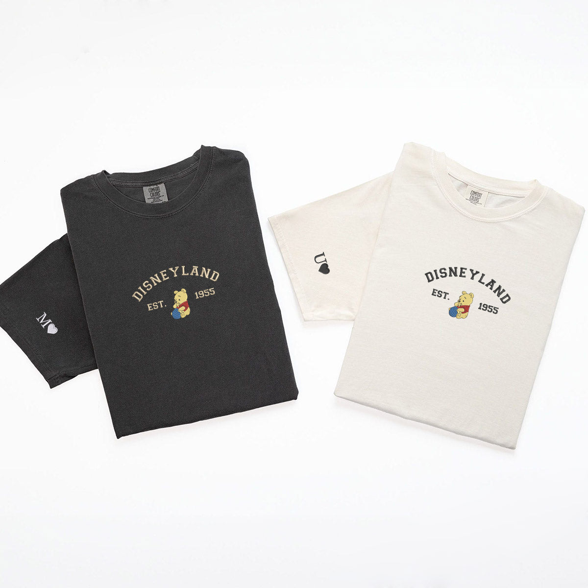 Custom Embroidered Cartoon Bear Inspired Matching T-shirts for Couples