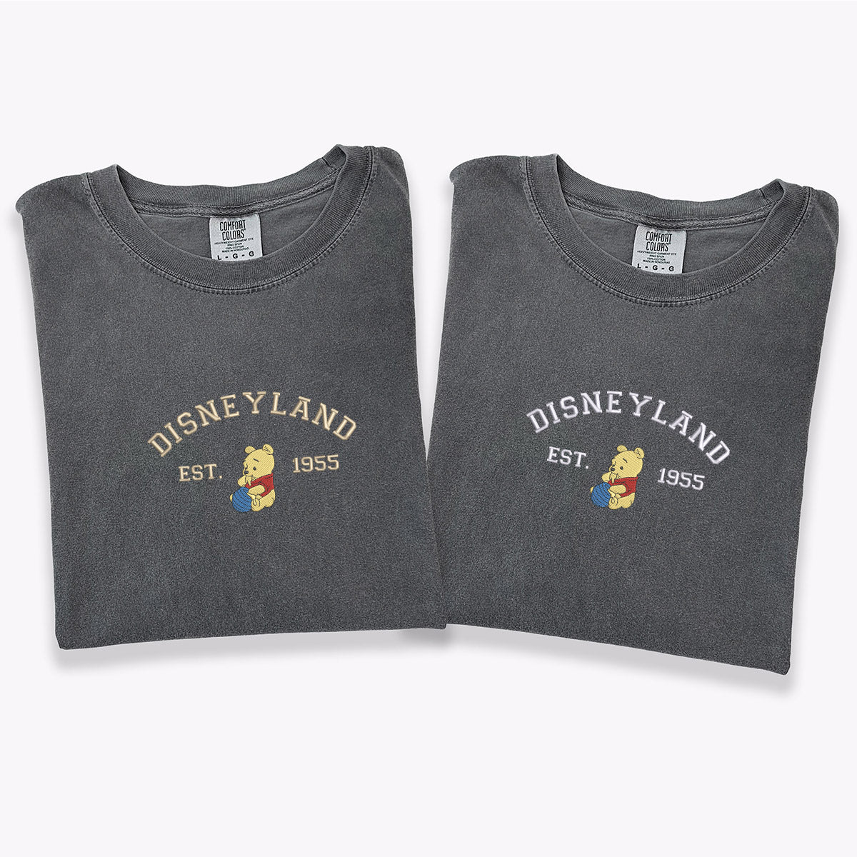 Custom Embroidered Cartoon Bear Inspired Matching T-shirts for Couples