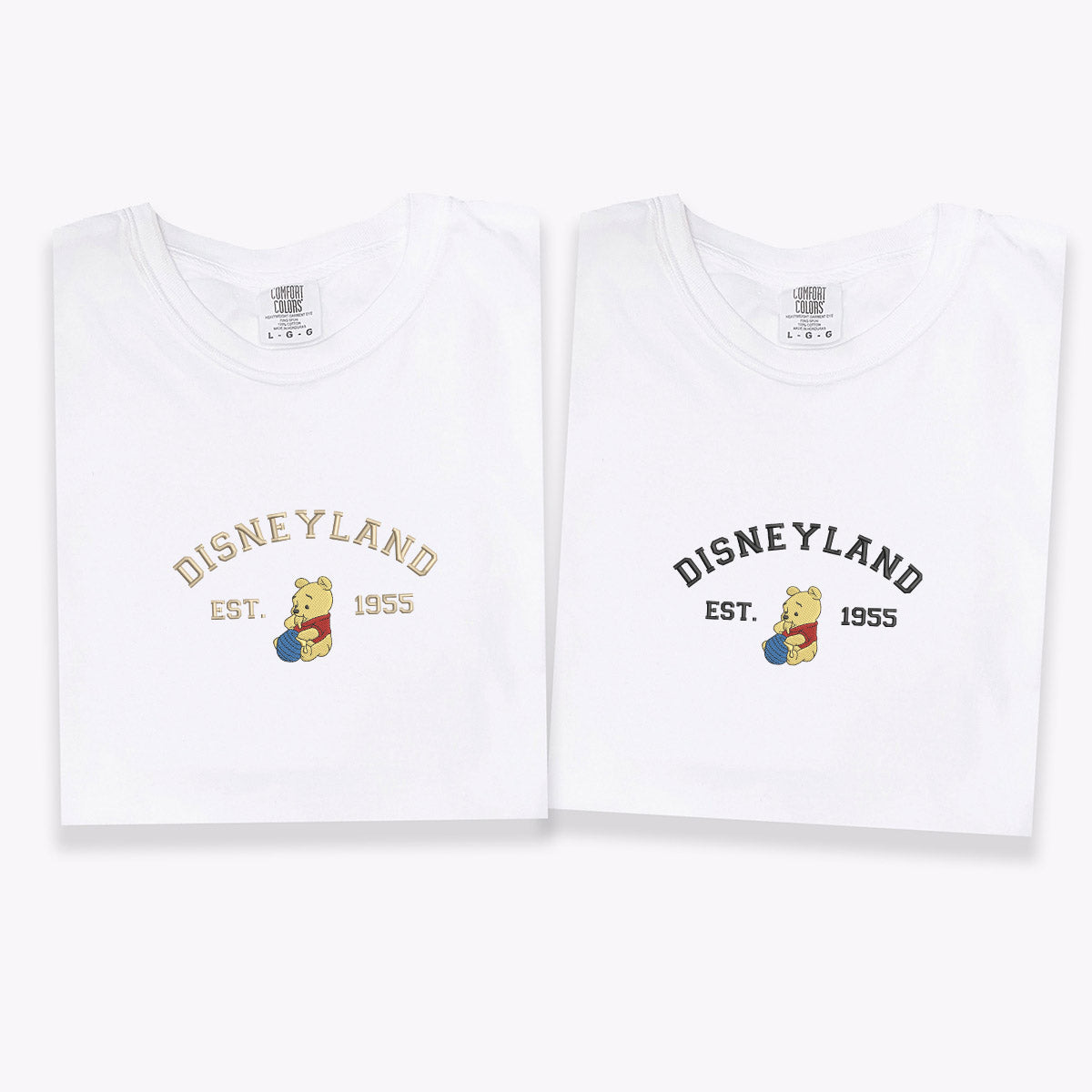 Custom Embroidered Cartoon Bear Inspired Matching T-shirts for Couples