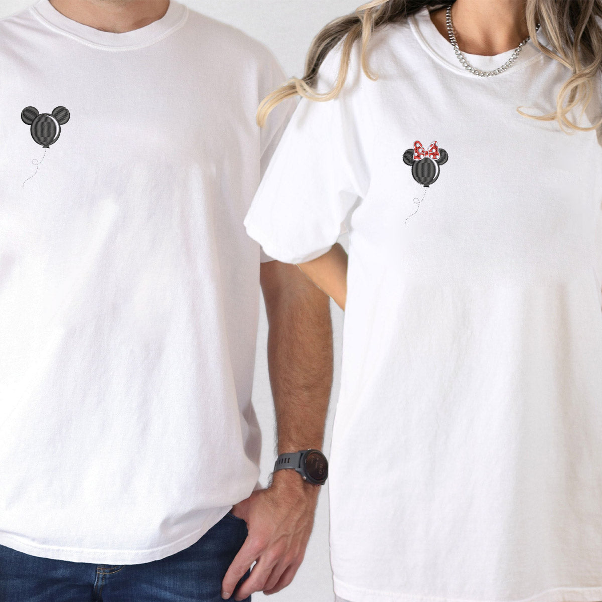 Custom Embroidered Cartoon Characters Balloons Inspired T-shirts for Couples