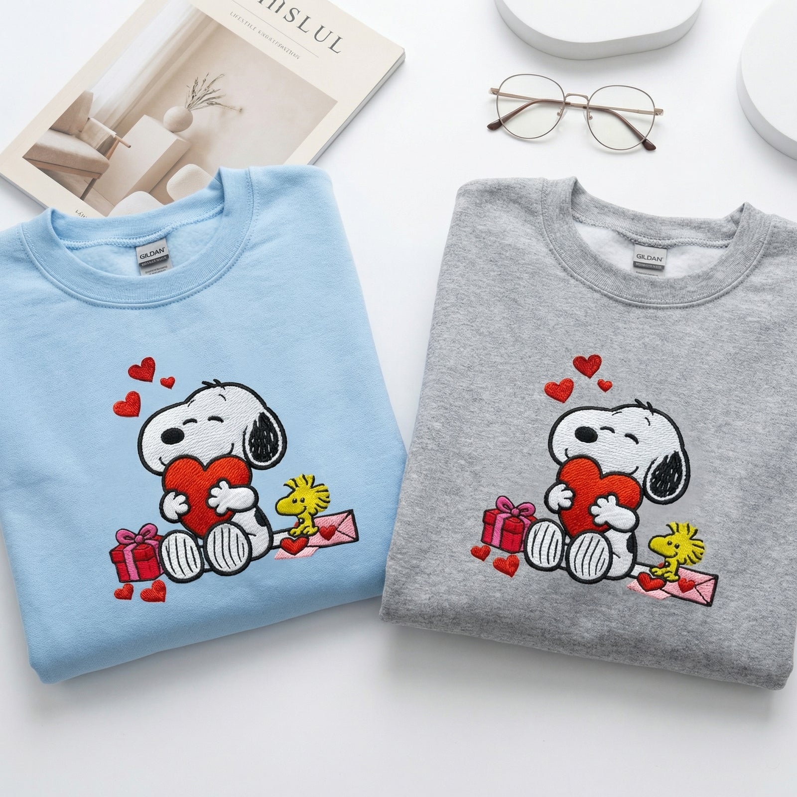 Custom Embroidered Cartoon Dog Valentine Sweatshirt - Cute Dog Valentine Hoodie